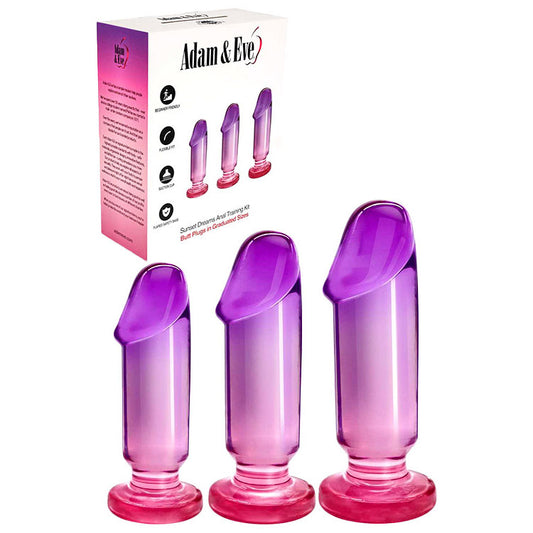 Adam & Eve SUNSET DREAMS Anal Training Kit - Pink/Purple Anal Training Set - Set of 3 Plugs